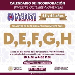 CONTINUA PROGRAMA DE REGISTRO PARA PENSION MUJER BIENESTAR