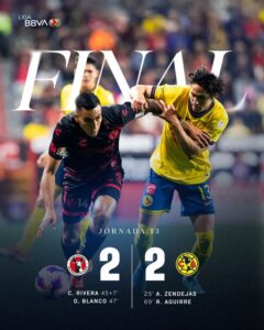 AMÉRICA VIENE DE ATRÁS Y SACA UN PUNTO DE LA CANCHA DE XOLOS